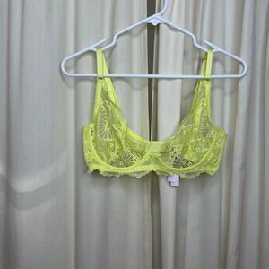 34D Savage X Fenty neon lime green unlined lace underwire bra